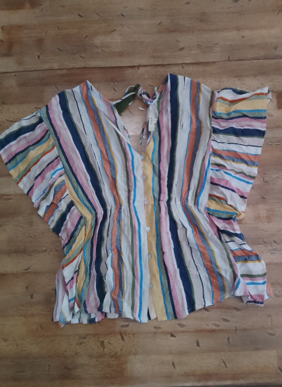 Easel Multicolor Striped Button-Front Women's Boho Sm Top